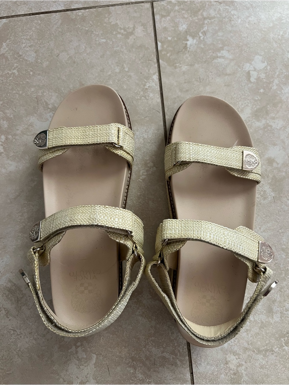 Vince Camuto Metallic Beige Woven Slide Sandals - Picture 2 of 5